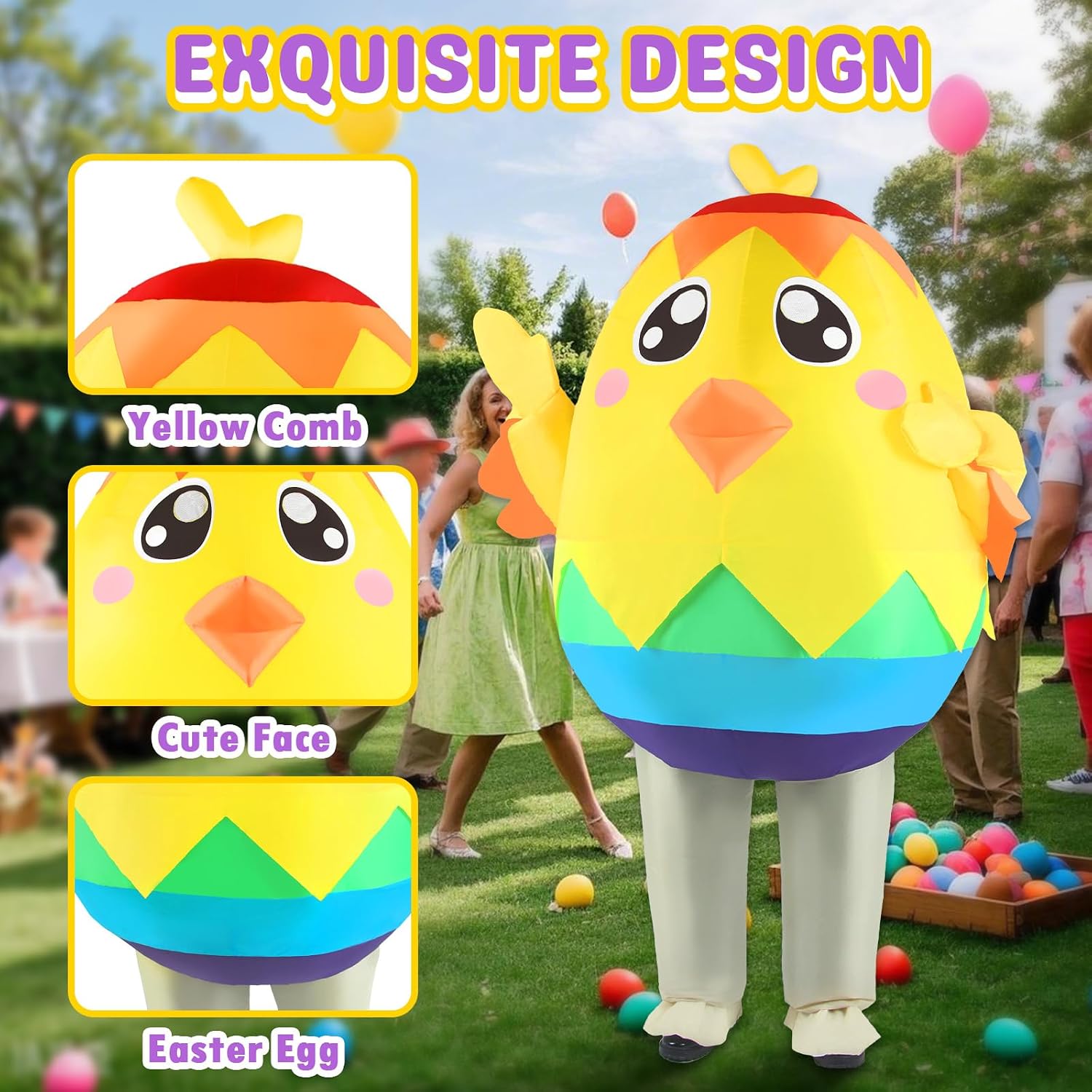 Easter Inflatable Chicken Costume for Adult, Funny Full Body Easter Eggs Chick Blow up Suit Halloween Cosplay Party Men Women