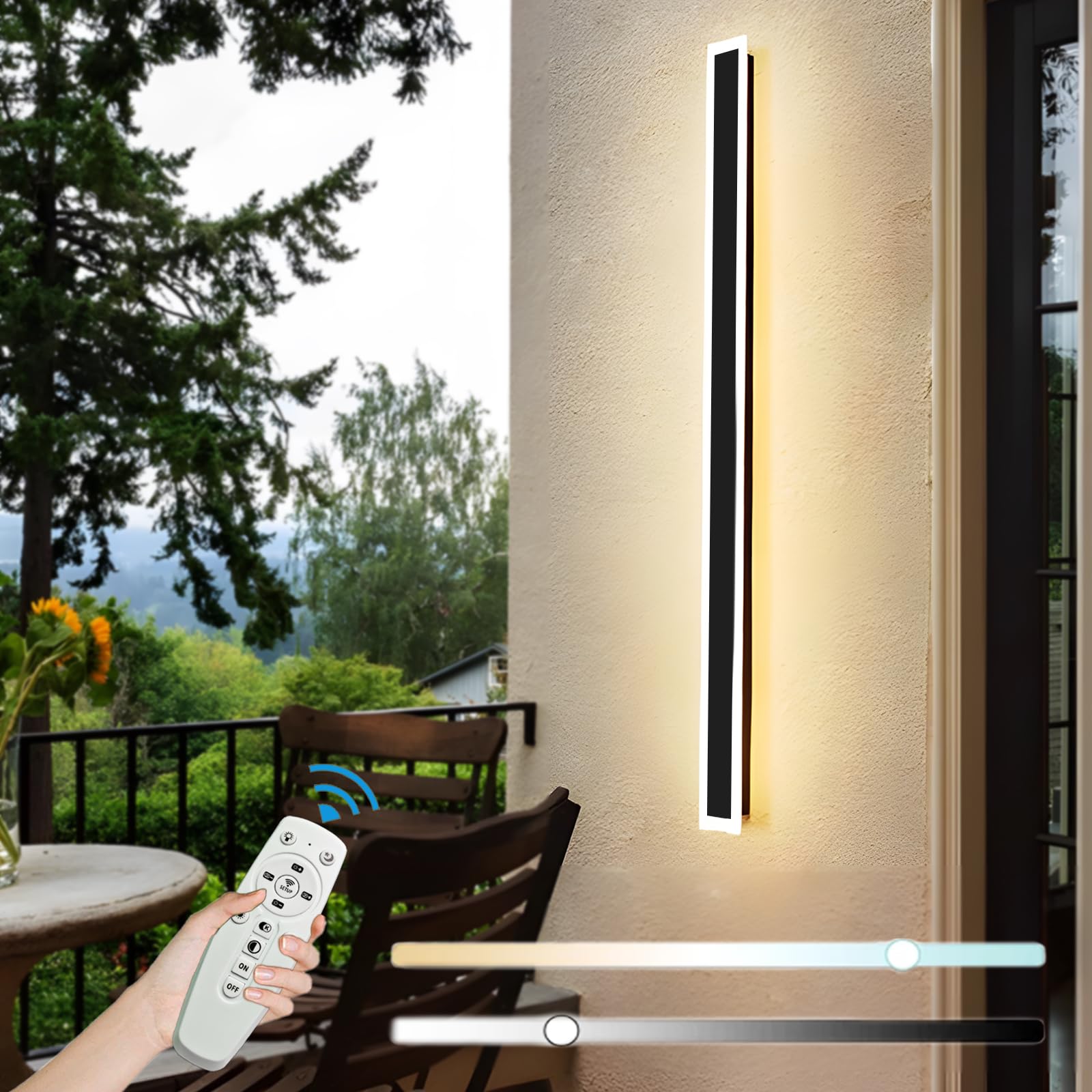 ZTWLEED LED Outdoor Wall Lights,25W Dimmable Wall Lamp with Remote Control,3000K/4000K/6000K,Waterproof Exterior Acrylic Long Outdoor Wall Light for Garden Villa Porch Terraces Garage,120CM — image 1