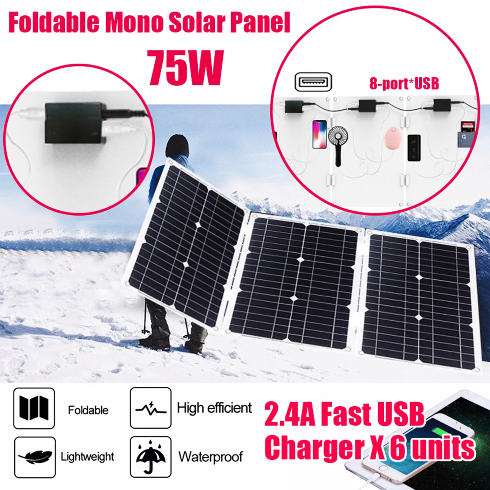 1 Satz 800 W Off-Grid-Solarpanel-Kit mit 50 A-Laderegler – wasserdicht und tragbar for Wohnmobile, Camper und Outdoor-Abenteuer(75W)