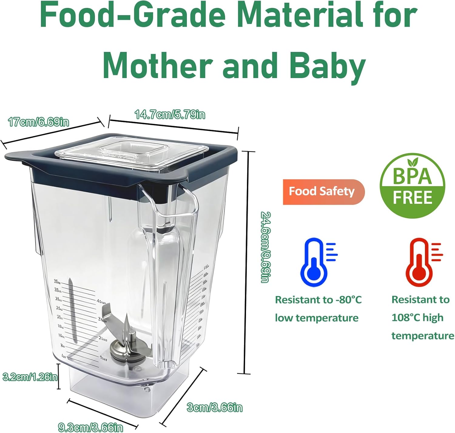 For Blendtec Wildside+ Jar Replacement Blender Pitcher Container- Compatible with Classic 570, 575, Total Blender Classic; Designer 625, 650, 725, 750; Professional 800; Commercial 825, 885 - Image 5