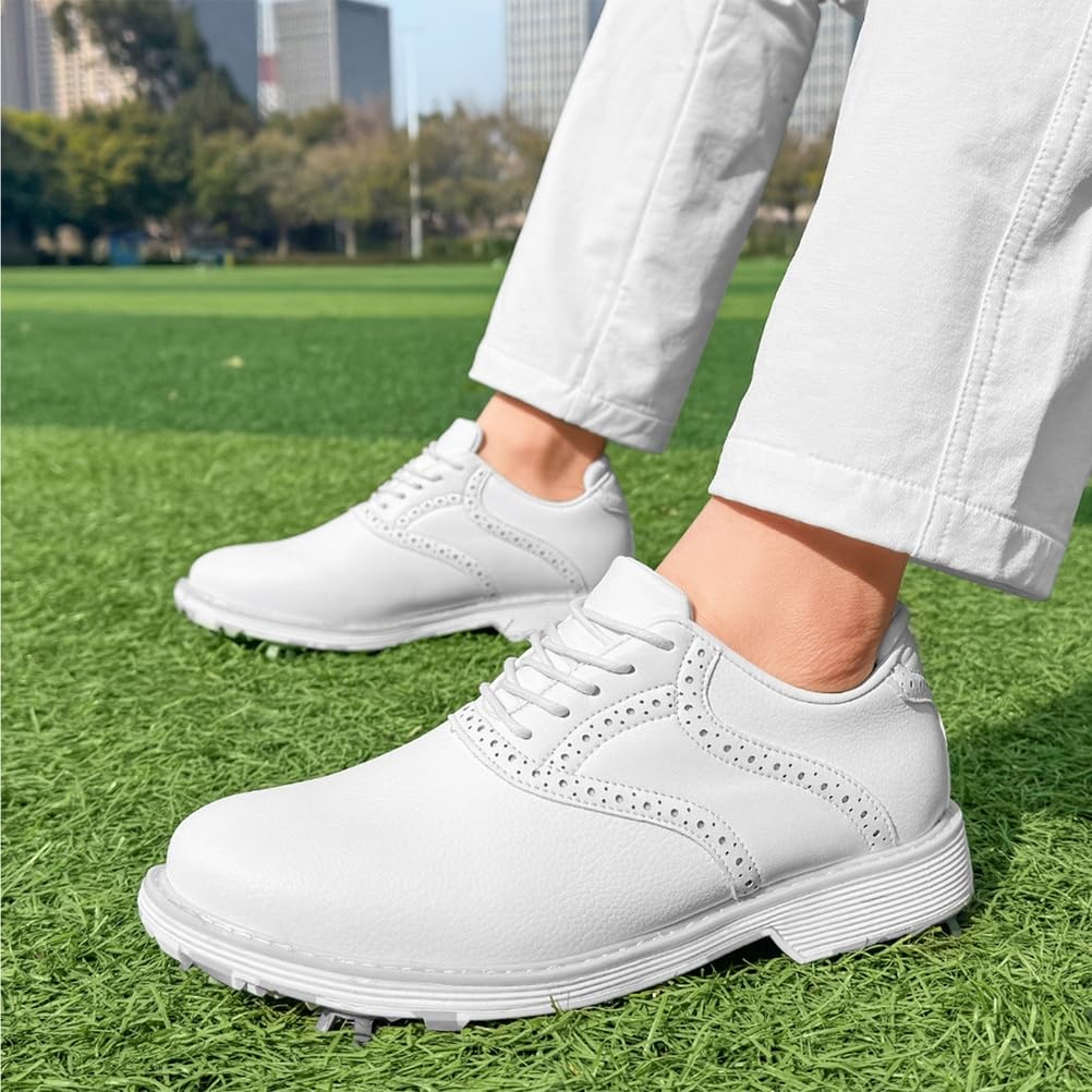 SDEQA wasserdichte Golfschuhe Damen mit 9 Spikes Leder Golf Sneakers für Golfer Größe Plus