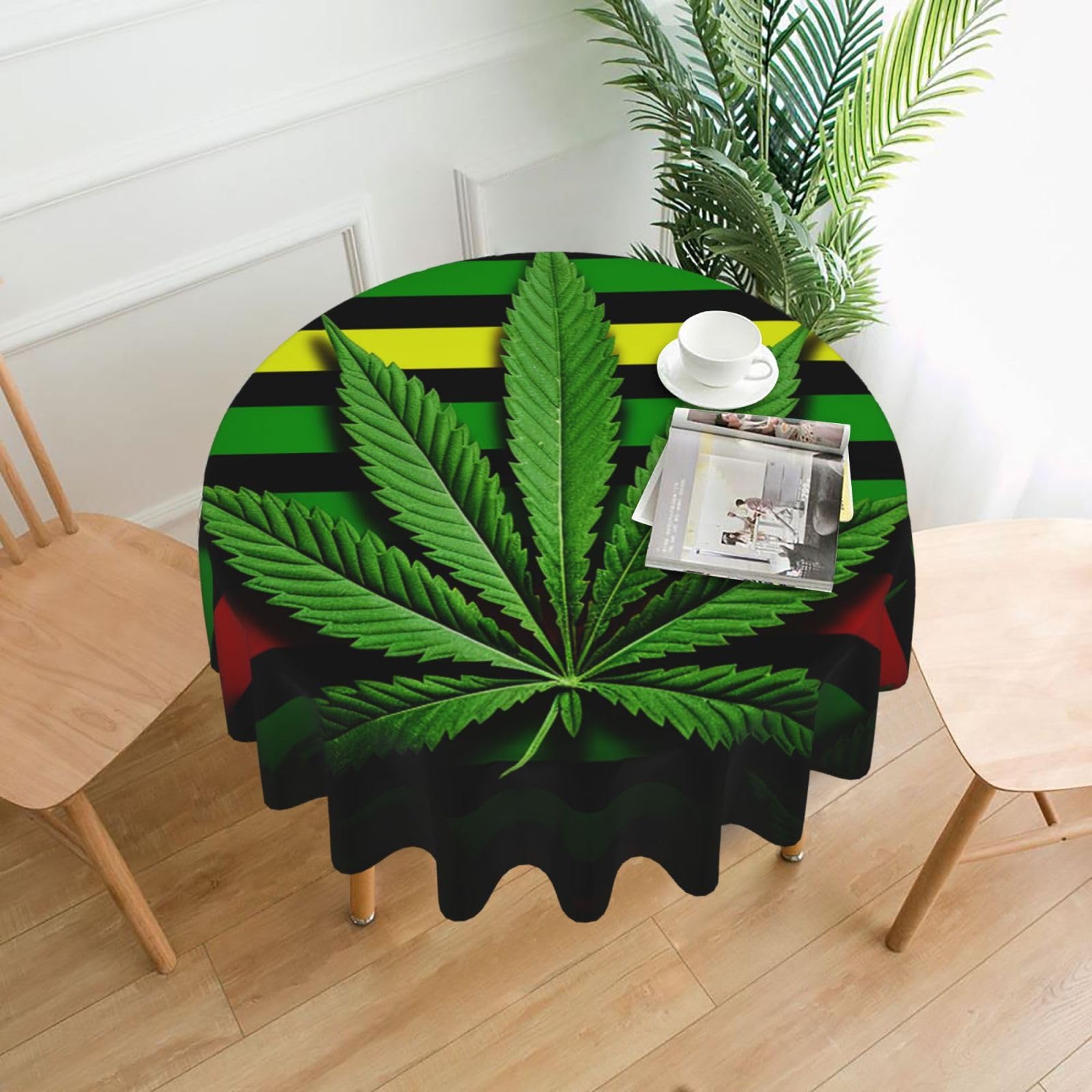 FodPand Weed Striped Tablecloths for Round Tables 60 Inch - Reusable Washable Dining Table Clothes - Stain and Wrinkle Resistant Decorative Fabric Table Cover for Wedding Party