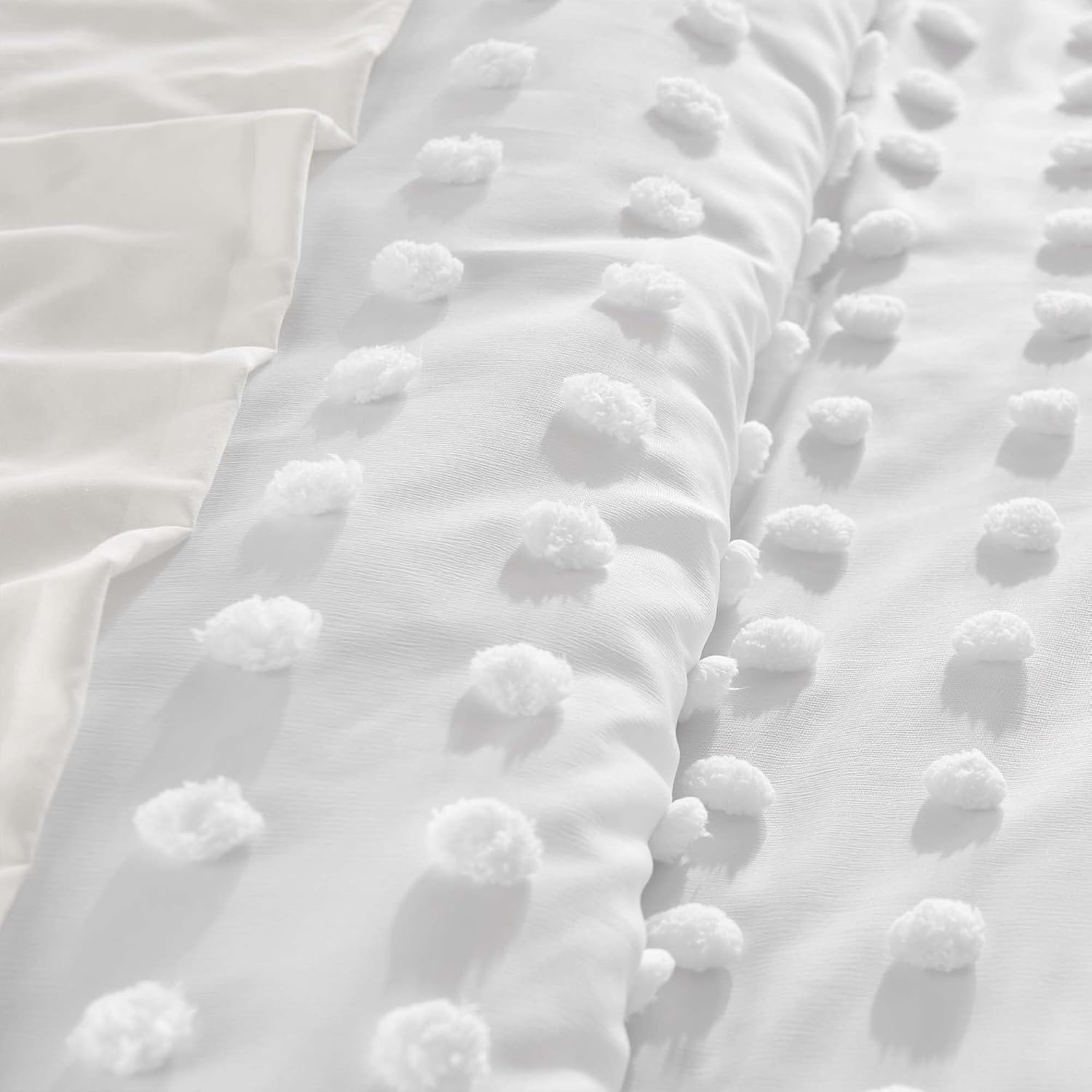 Levtex Home White Pom Pom Full/Queen Comforter Set. Comforter (88 x 92in.) + Two Standard Pillow Cases (26 x 20in.)