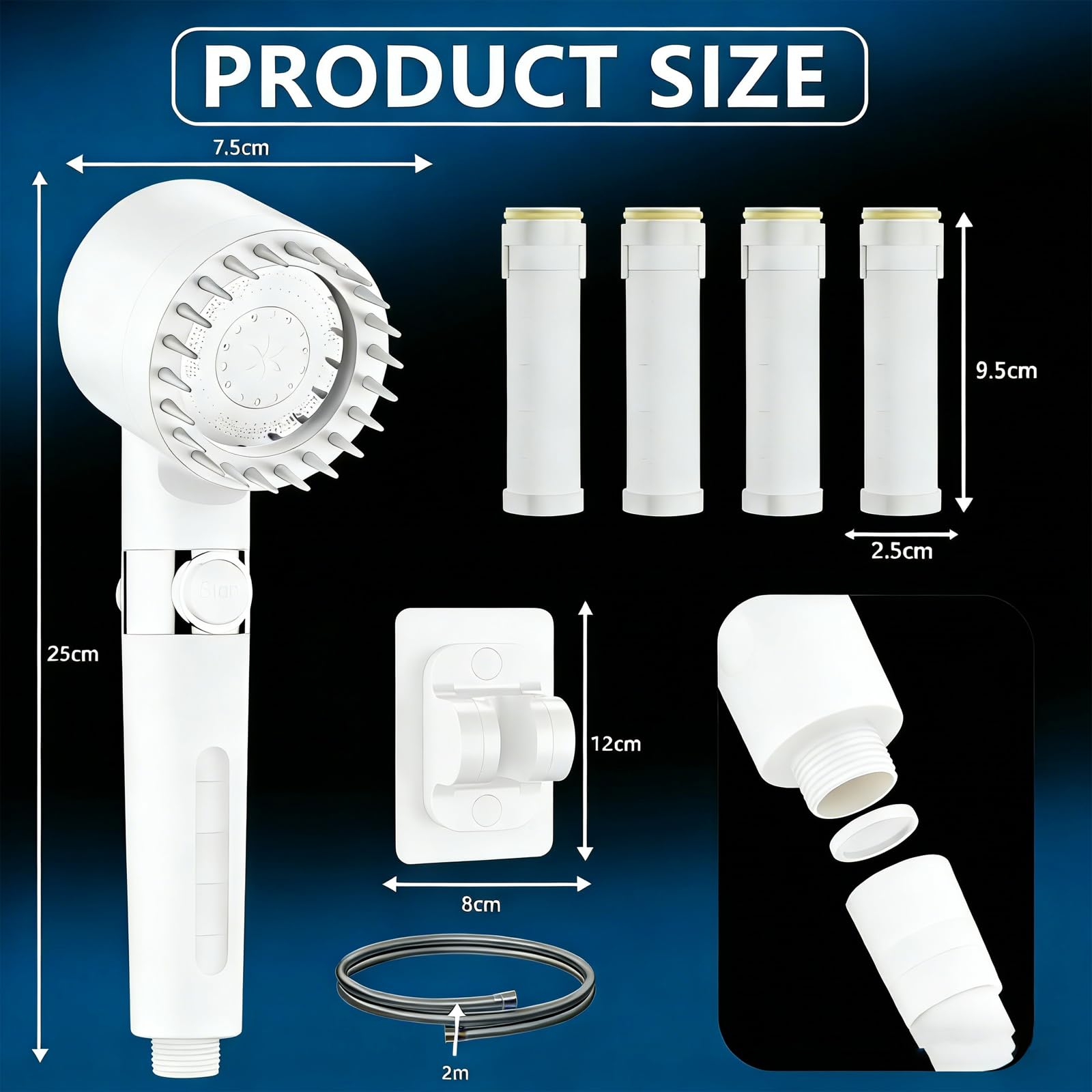BENTRIP Soffione doccia ad alta pressione con filtro ad acqua dura con filtro a 15 fasi e 3 cartucce filtranti extra, 3+1 modalità di spruzzo, con tubo in PVC, soffione doccia massaggiante portatile