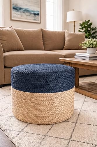 Miniatura 13 de S & L Homes Puf otomano – 100% yute trenzado reposapiés puf de punto a mano tradicional de cordón bohemio para sala de estar, dormitorio, guardería,