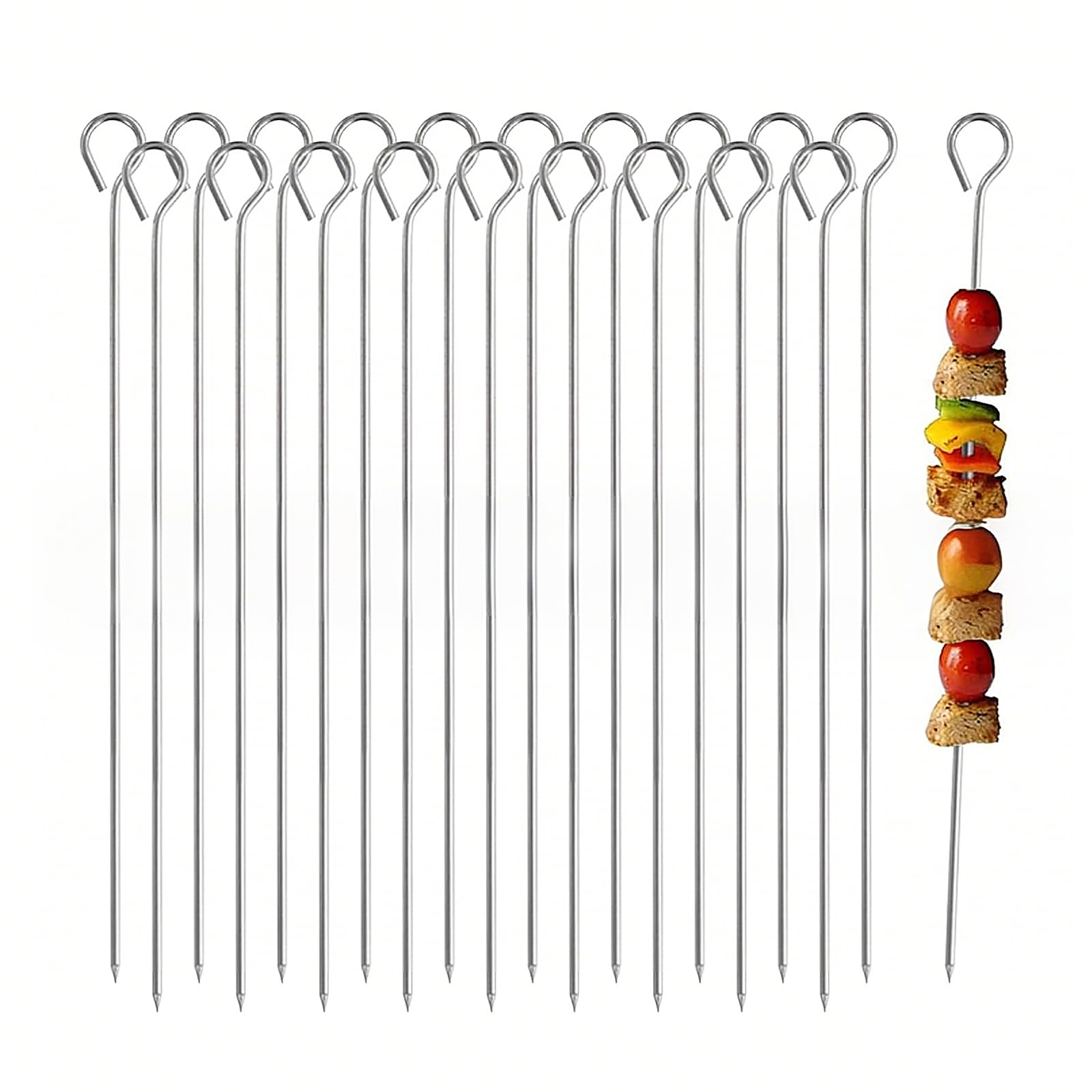 20-Piece Stainless Steel Kebab Skewer Set - 20cm/7.87" Food-Grade Metal Sticks for Grilling, Air Fryer & Oven (Reusable Turkey Lacers, Perfect for Parties & Holidays)