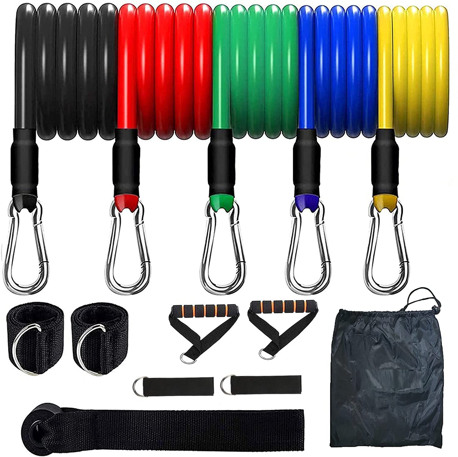 OLAHRAGA Resistance Bands Set for Home Gym, Exercise, Stretching, and Workout Toning Tube Kit with Door Anchor, Five Band, Foam Handles, Ankle Strap, and Carrying Bag for Men, Women (Multi-Color) (B09FLX2DX9) Amazon Price History, Amazon Price Tracker