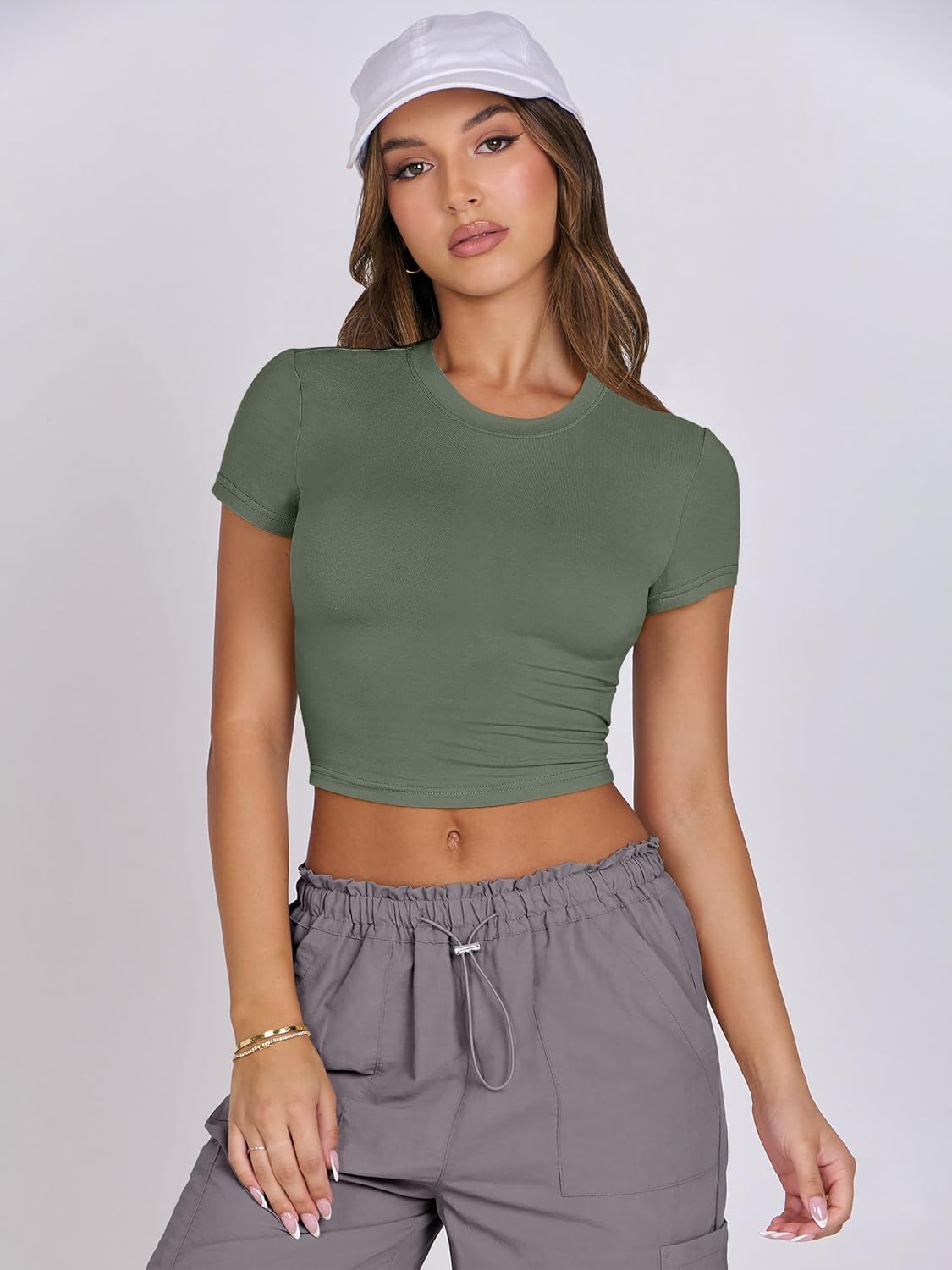 ANRABESS Womens Basic Tee Summer Outfits Crewneck Short Sleeve Crop Tops Slim Fitted T Shirts Y2k 2026 Trendy Clothing - Image 2