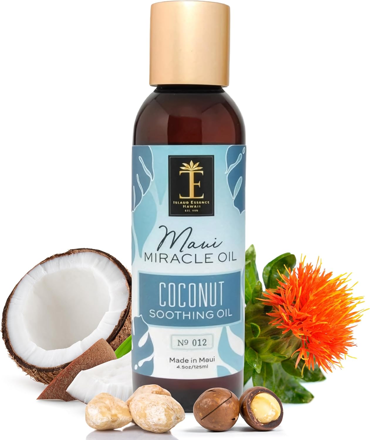 Island Essence Coconut Soothing Oil – Hawaiian Oil Blend with Organic Coconut Oil for Skin & Hair – Made in Maui – 4.5 oz Bottle for Body Massage - Massage Oils