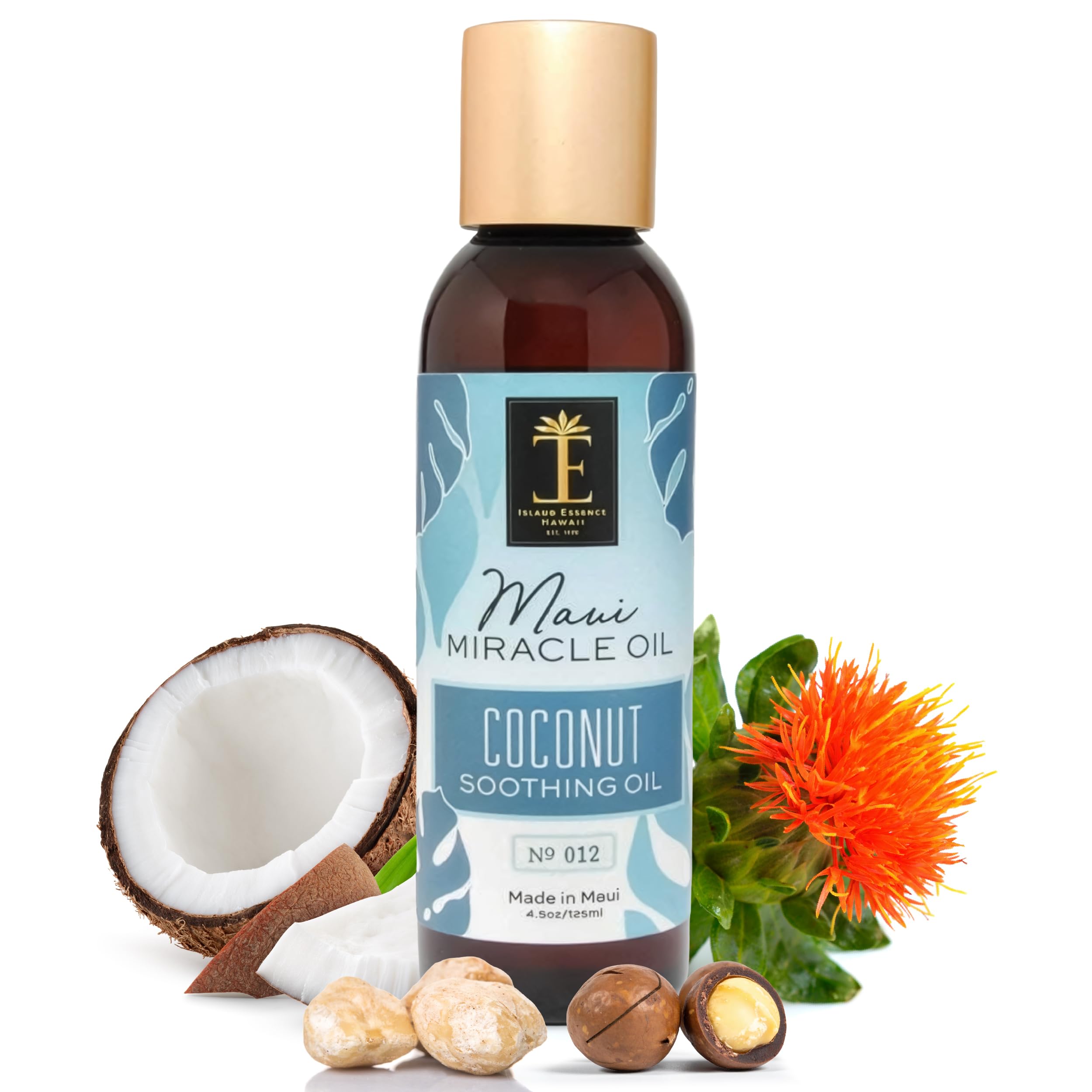 Island Essence Coconut Soothing Oil – Hawaiian Oil Blend with Organic Coconut Oil for Skin & Hair – Made in Maui – 4.5 oz Bottle for Body Massage - Massage Oils