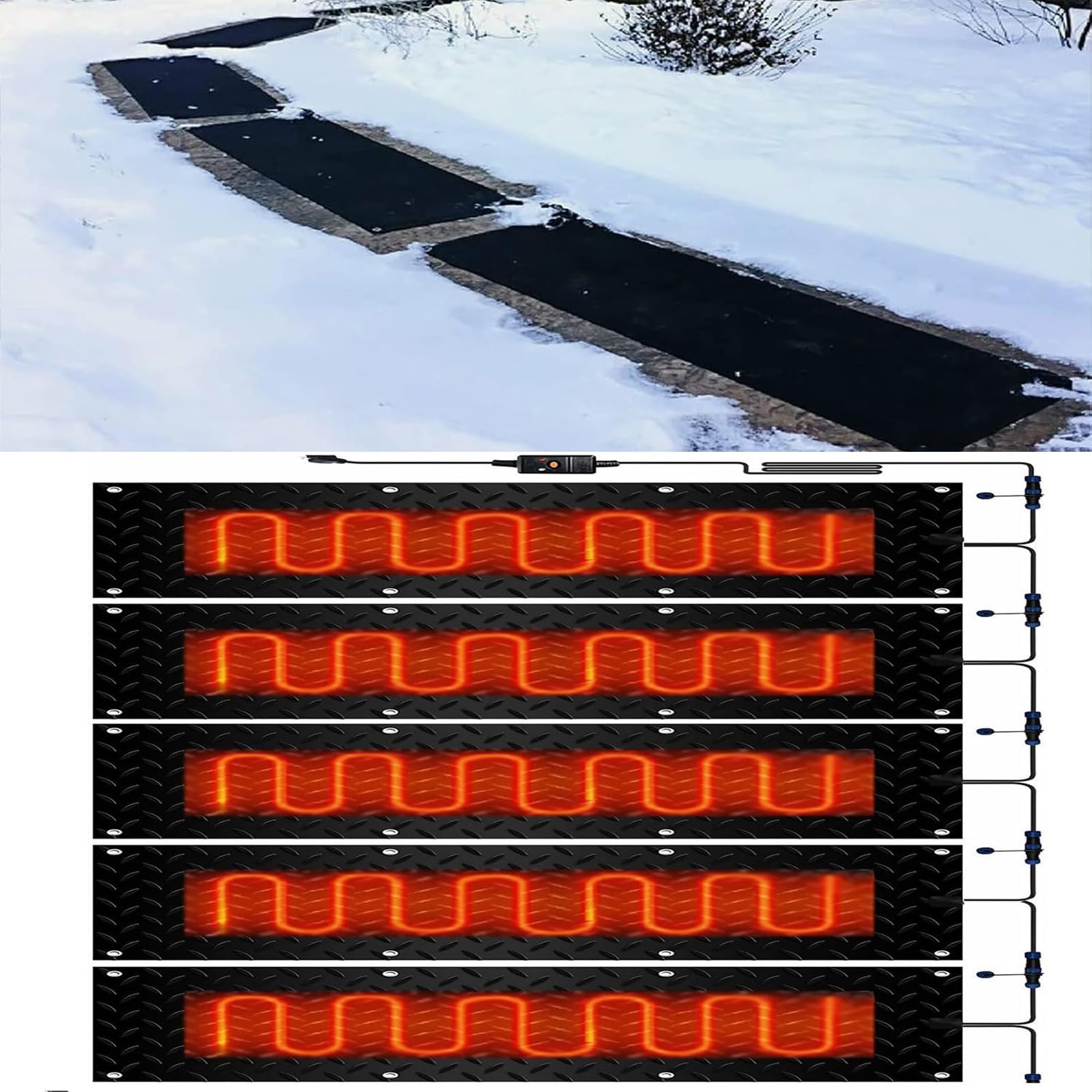 Maty topiące śnieg na podjazdy i wjazdy - Elektryczne maty topiące śnieg do zimowego odśnieżania - Maty gumowe(30x60cmx5Pcs)