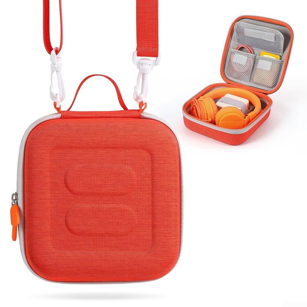 Robusta custodia da viaggio progettata per Yoto Mini, realizzata in EVA con una comoda tracolla regolabile (arancione)