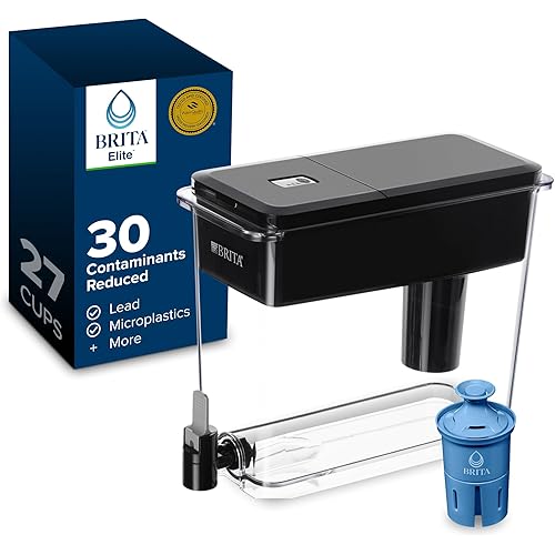 Brita 27 Cup Water Filter Dispenser with Elite Filter, NSF Certified to Remove 99% of Lead, Reduces 30 Contaminants Including Microplastics, Mercury & Chlorine, SmartLight Indicator, BPA-Free, Black
