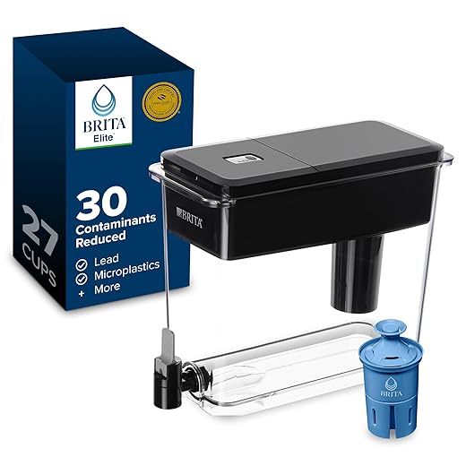 Brita xl water filter dispenser for tap and drinking water with 1 elite filter, reduces 99% of lead, lasts 6 months, 27-cup capacity, christmas gift for men and women, bpa free, black