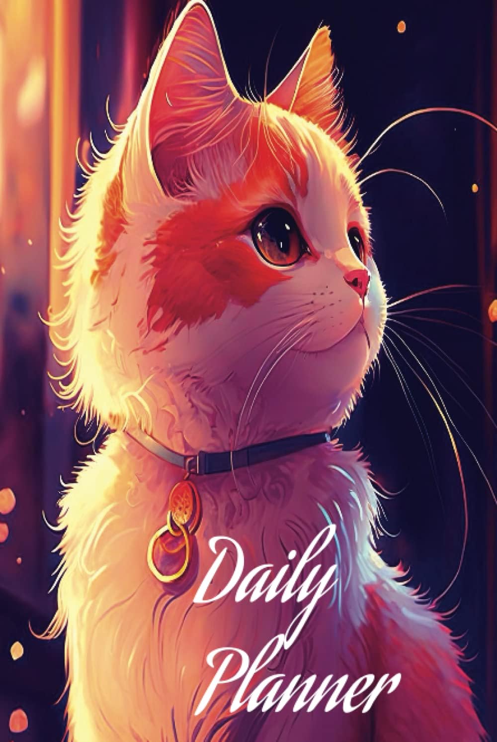 【デイリープランナー】かわいい猫のハードカバー日付なしデイリープランナー。やること、フィットネス、食事、気分トラッカー(6x9)