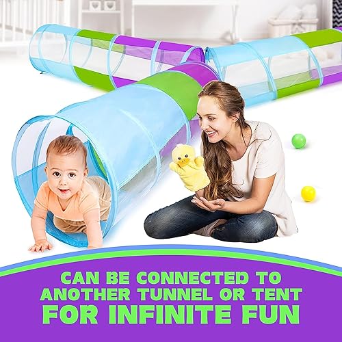 Miniatura 3 de Túnel para niños pequeños de 1 a 3 años, paquete de 2, túnel para gatear para interiores y exteriores, malla transparente, tienda de campaña