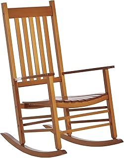 Outsunny Outdoor Rocking Chair, Patio Wooden Rocking Chair with Smooth Armrests, High Back for Garden, Balcony, Porch, Supports Up to 353 lbs, Natural
