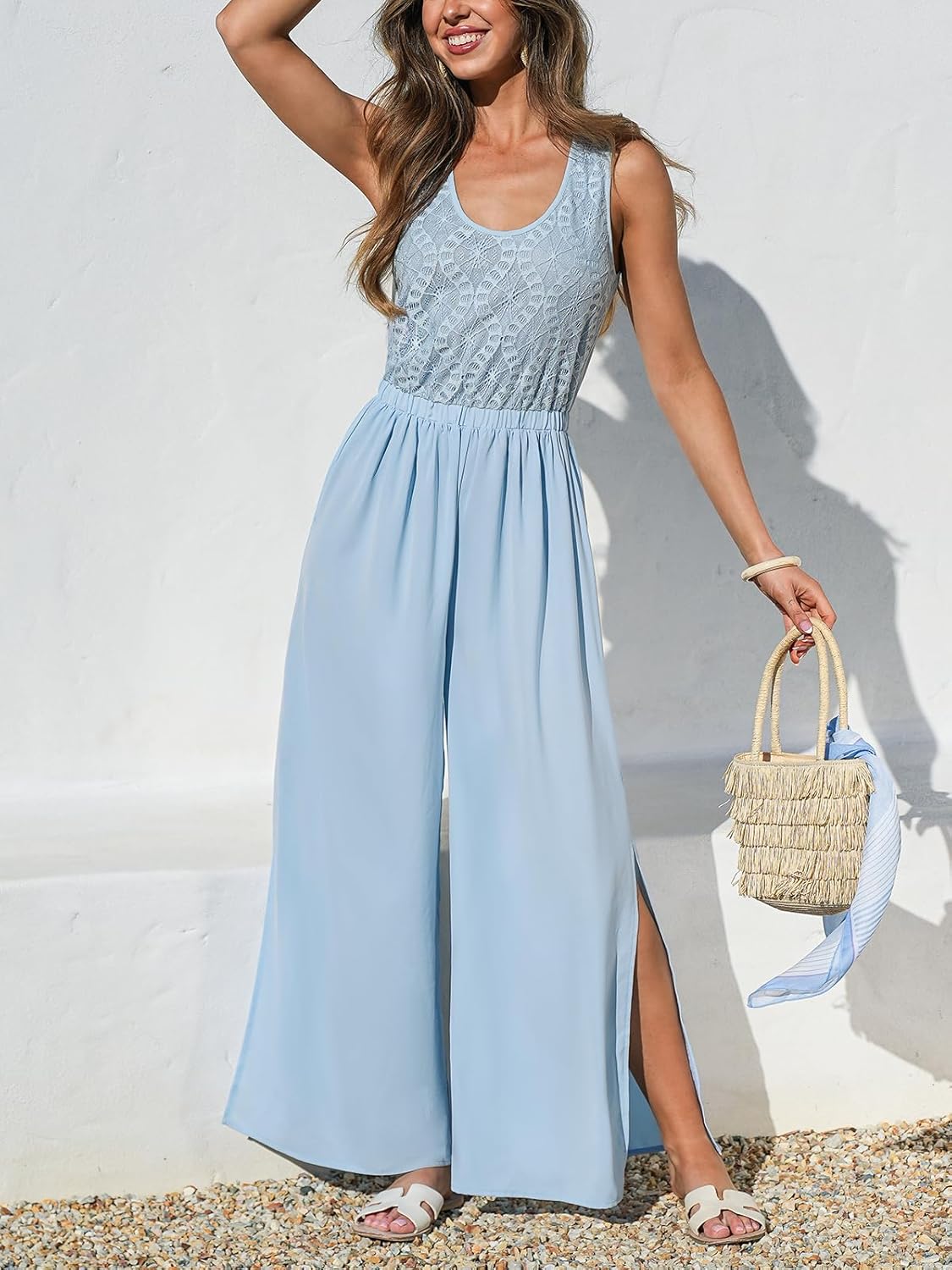 CUPSHE Women's Sleeveless Jumpsuit Summer Wide Leg One Piece Romper Casual Elegant Outfit for Beach Party Travel Outfits - Image 5