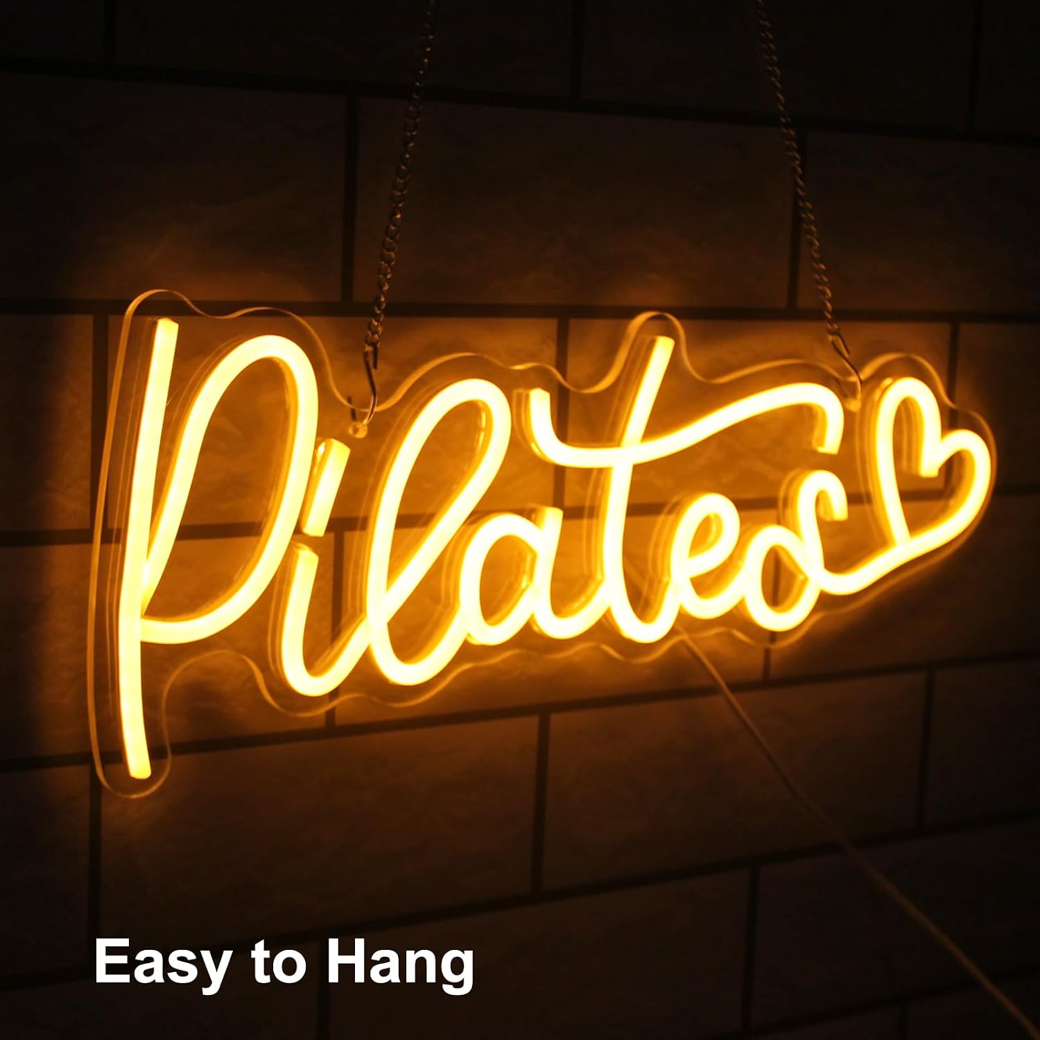 Pilates Neon Sign Yoga LED Neon Lights Signs Orange Letter with Love Neon Signs for Wall Motivational Wall Art Pilates Neon Light Up Sign for Gym Yoga Studio Bedroom Pilates Pavilion Decor