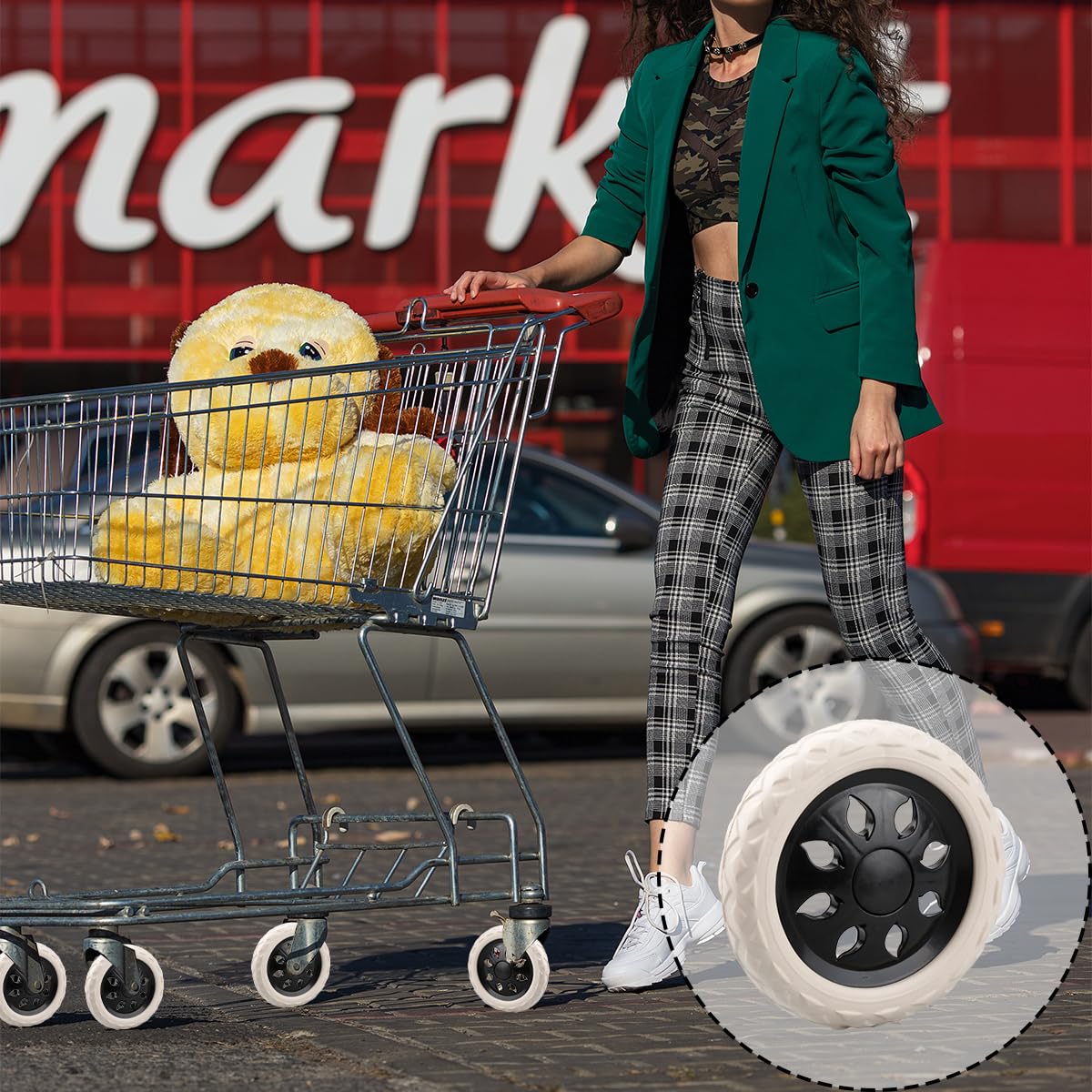 2Pcs Replacement Wheels - GLADFRESIT Shopping Trolley Wheels Plastic Core Foaming Wheel Trolley Spare Castors for Wheelchair Luggage - Image 3