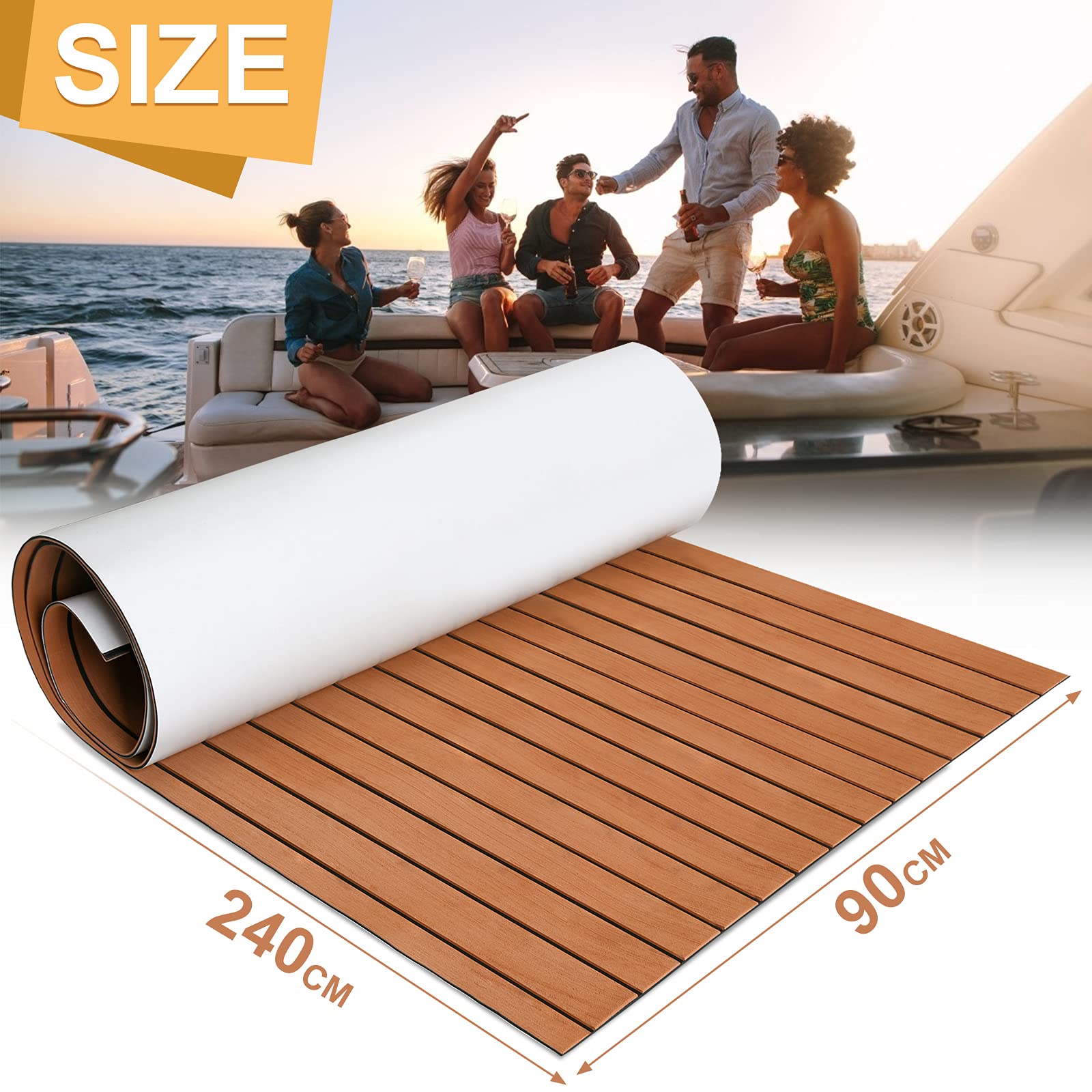 Eva Tapis de sol en teck, tapis de sol marin, imperméable, autocollant, antidérapant pour bateau, yacht, sol marin