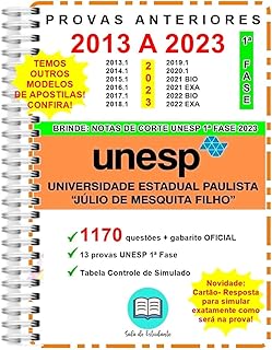 UNESP 1º Fase Provas 2013 a 2023 + Gabarito Oficial - 1170 questões OFICIAIS