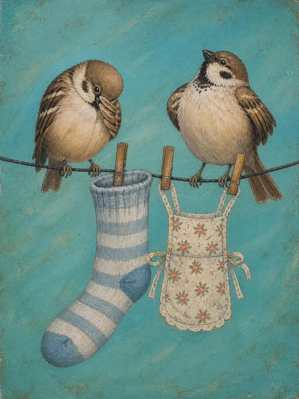 Henypt Cross Stitch Kit Socks and Sparrows Animal DIY Needlepoint Set for Adults Beginners with Accessories Handmade DIY/Gifts 14CT 30x40cm