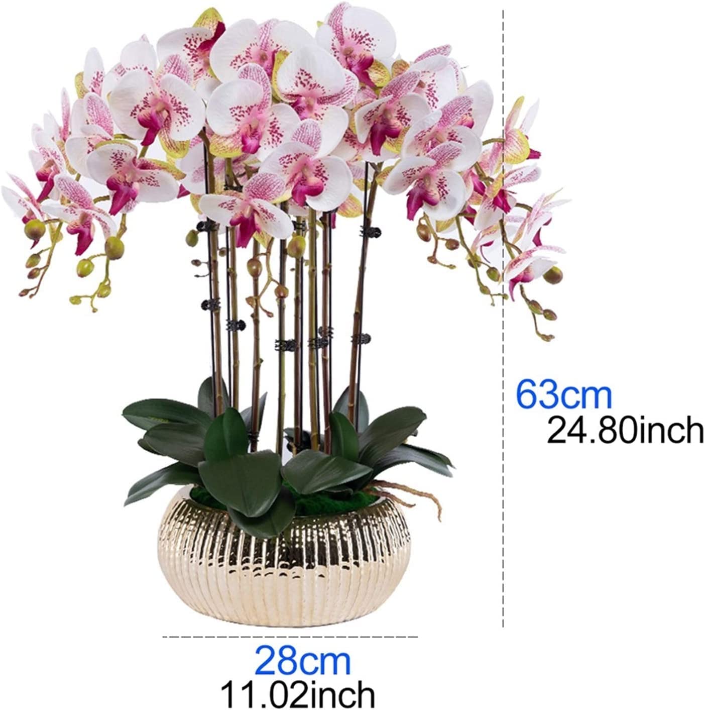 sztuczne kwiaty Phalaenopsis, Sztuczna orchidea Phalaenopsis Bonsai w wazonie 25 cali wielokolorowa(Purple)