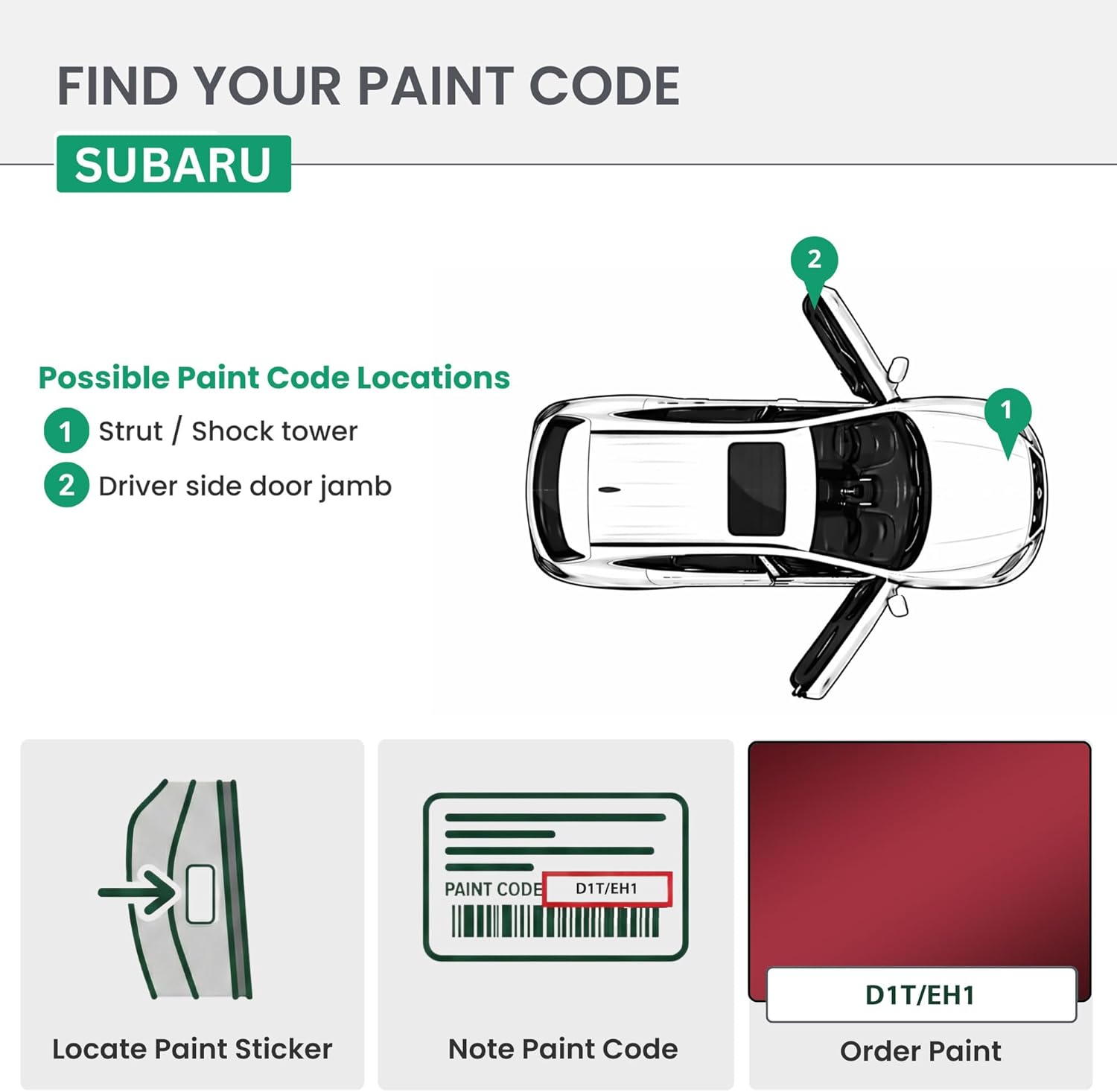 ERA Paints - D1T/EH1 - Ruby Red Metallic for SUBARU Exact OEM Color Match Automotive Touch Up Paint for Cars - Scratch & Chip Repair for Metal & Plastic - Premium Kit - Made in USA