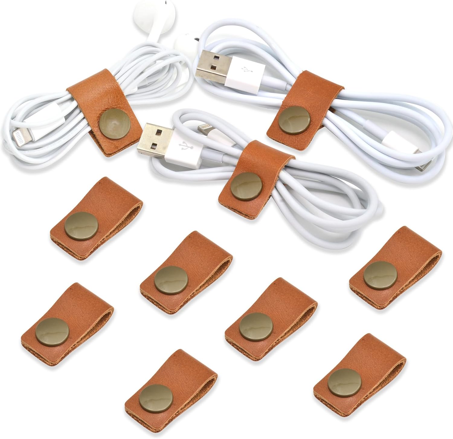 CAILLU Cord Organizer,Cord Keeper,Cable Organizer USB Holder,Cable Management,Cable Straps,Earbud case,wrap Headset Winder,Phone Earphone Clips Ties Stocking Stuffers for Men Gifts (Brown 10 FX style)