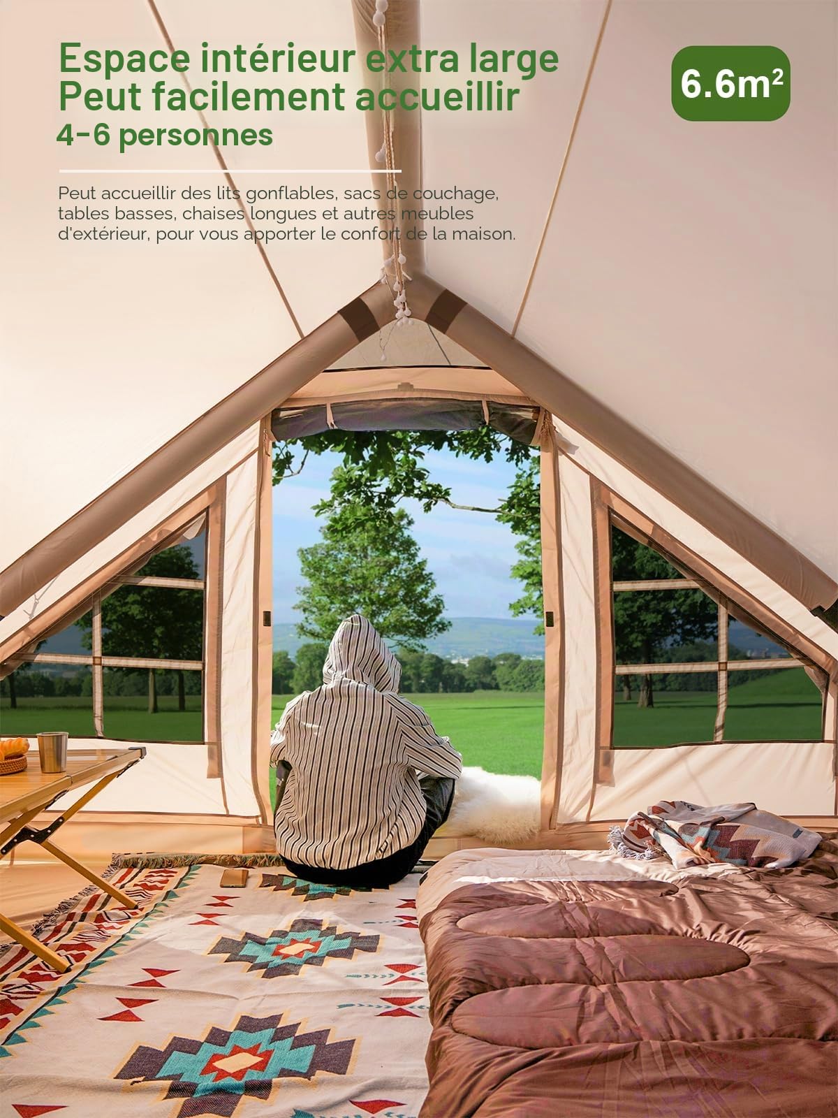 Tente de Camping Gonflable avec bâches, Tente familiale Gonflable 2/4/6/8 Personnes pour Le Camping, Grande Maison de Tente Gonflable avec Double Toit, Tente Gonflable Facile à Monter