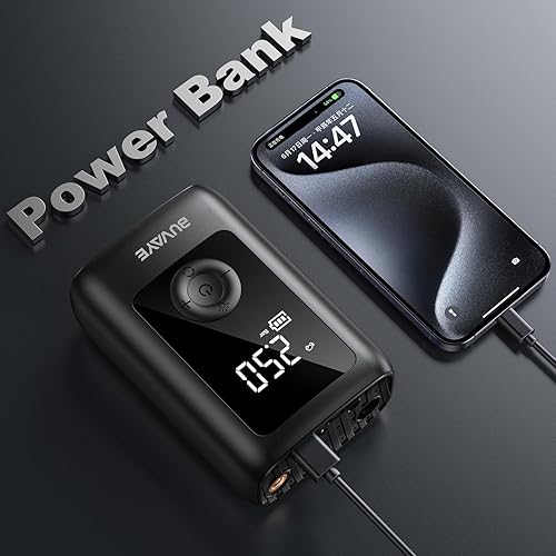 Miniatura 7 de BUVAYE Inflador de neumáticos, compresor de aire portátil, bomba de aire portátil de 150 PSI, bomba de aire inalámbrica de 12 V CC con medidor de