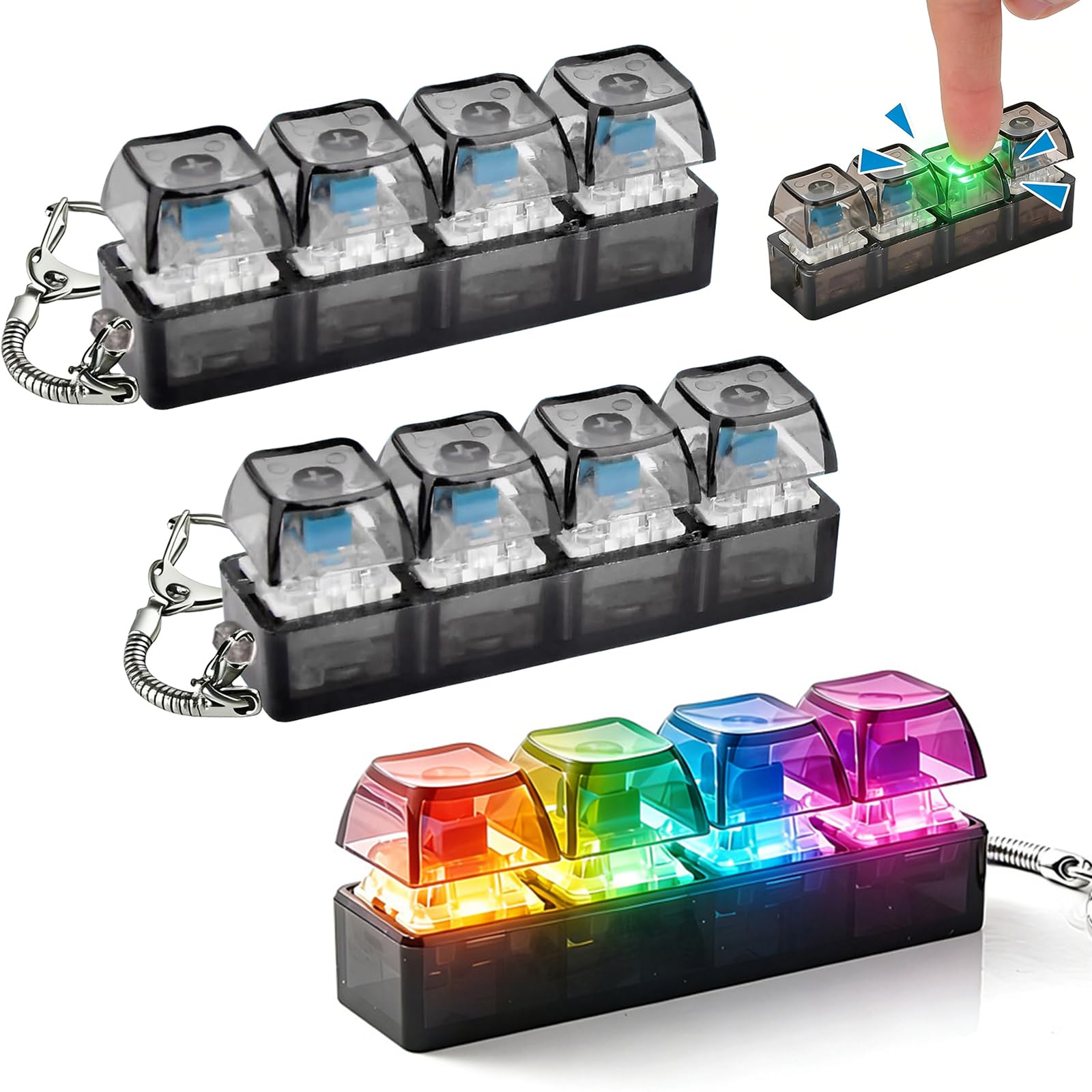 3 Stück Tastatur Fidget Spielzeug, Clicker Fidget Tastatur mit Led Licht, Keyboard Fidget Toy, Mini Tastatur Schlüsselanhänger, Clicker Lustig Bunter Spielzeug, für Angst, Büro, Schule und Reisen
