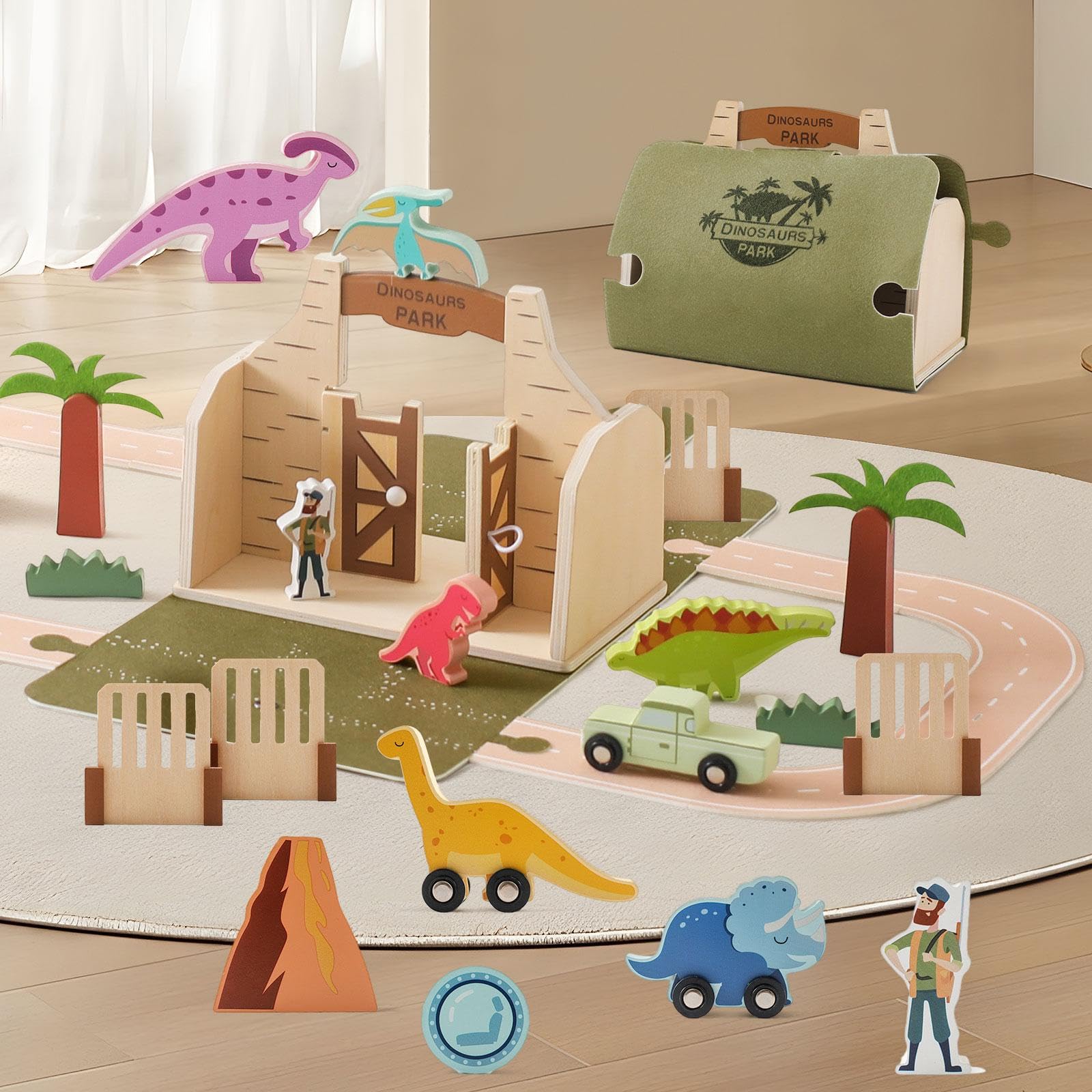 Juego de Juguetes de Dinosaurios de Madera, Ideal para Niños Y Bebés.