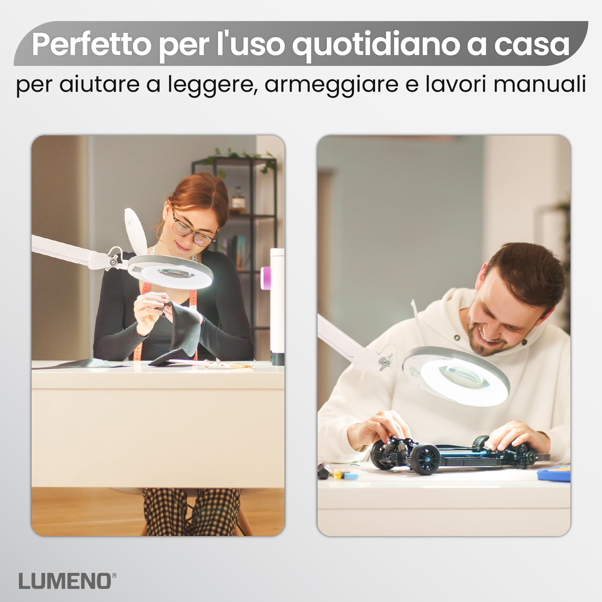 Lumeno LED lampada d'ingrandimento 7218SW, lente in vero vetro da 127 mm, lampada da lavoro, cosmetica, adatta per cosmetici, hobbisti, ausilio alla lettura, 8 diottrie nero con treppiede da tavolo