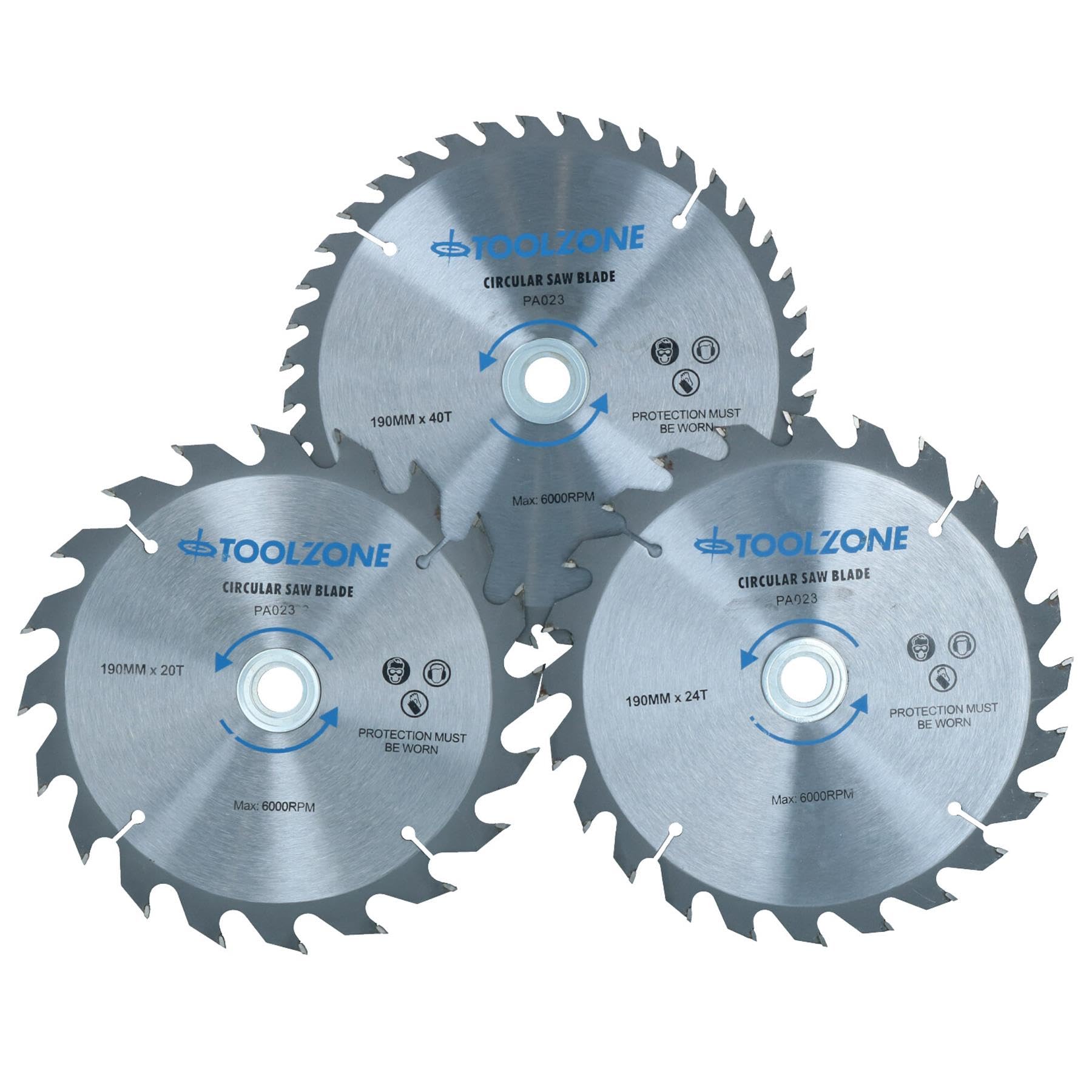 3pc 190mm TCT Circular Saw Blades 20/24 and 40 Teeth INC Adapter Rings TE522