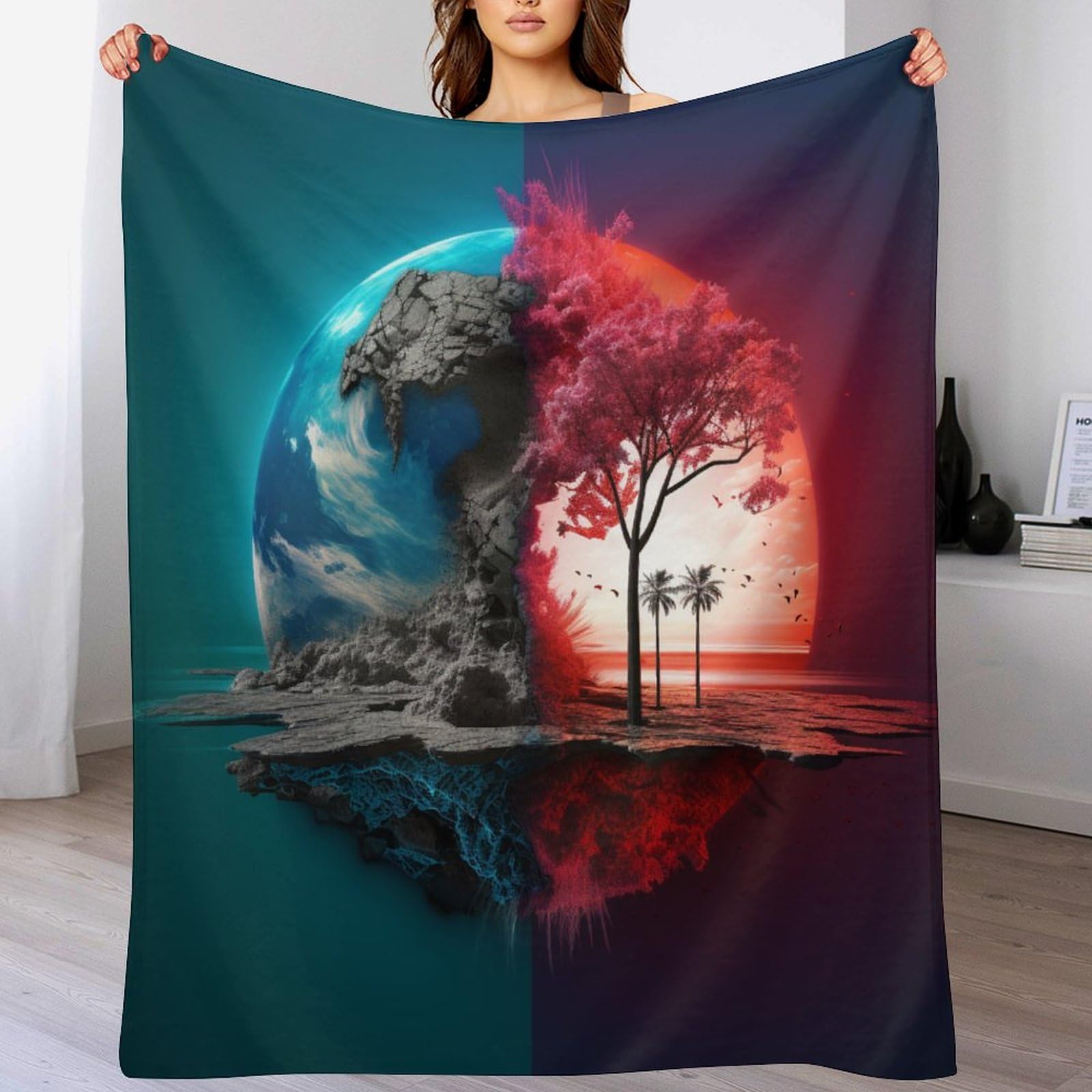 Manta de forro polar de franela suave contra el frío en el sofá colcha de paisaje fantástico 100x130 cm