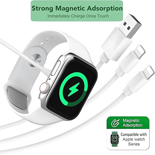 Miniatura 5 de Cable de carga 3 en 1 para teléfono y Apple Watch, cable de carga USB compatible con iWatch Series 9 8 7 6 5 4 3 2 1 SE1 SE2 Ultra 2, iPhone