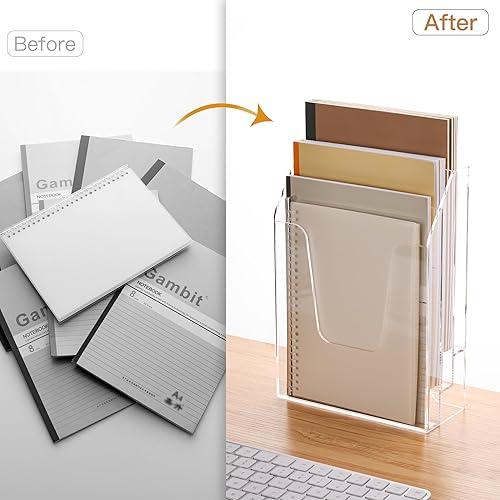 Miniatura 8 de YUXUN Organizador de archivos de acrílico transparente, organizador de escritorio vertical de 3 niveles para el hogar y la oficina, montaje en pared