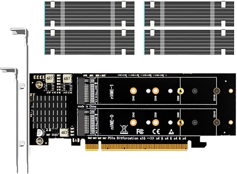 GLOTRENDS PA41 Quad M.2 NVMe to PCIe 4.0 X16 Adapter with 4 Sets of M.2 Heatsink