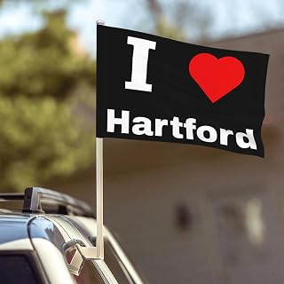 Double Side I Love Hartford Car Flag Window Clip 12 X 18 Inch UV Protection Outdoor Car Flags Decoration Banner