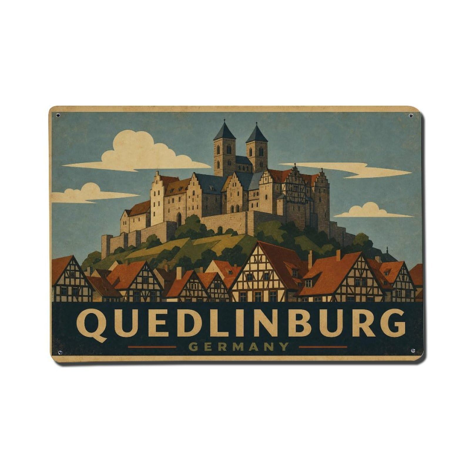 Retro Travel Germany Quedlinburg Metal Tin Sign Plaque Wall Decor for Cafe, Club Bar, Office, Garden Metal Poster 8x12Inch