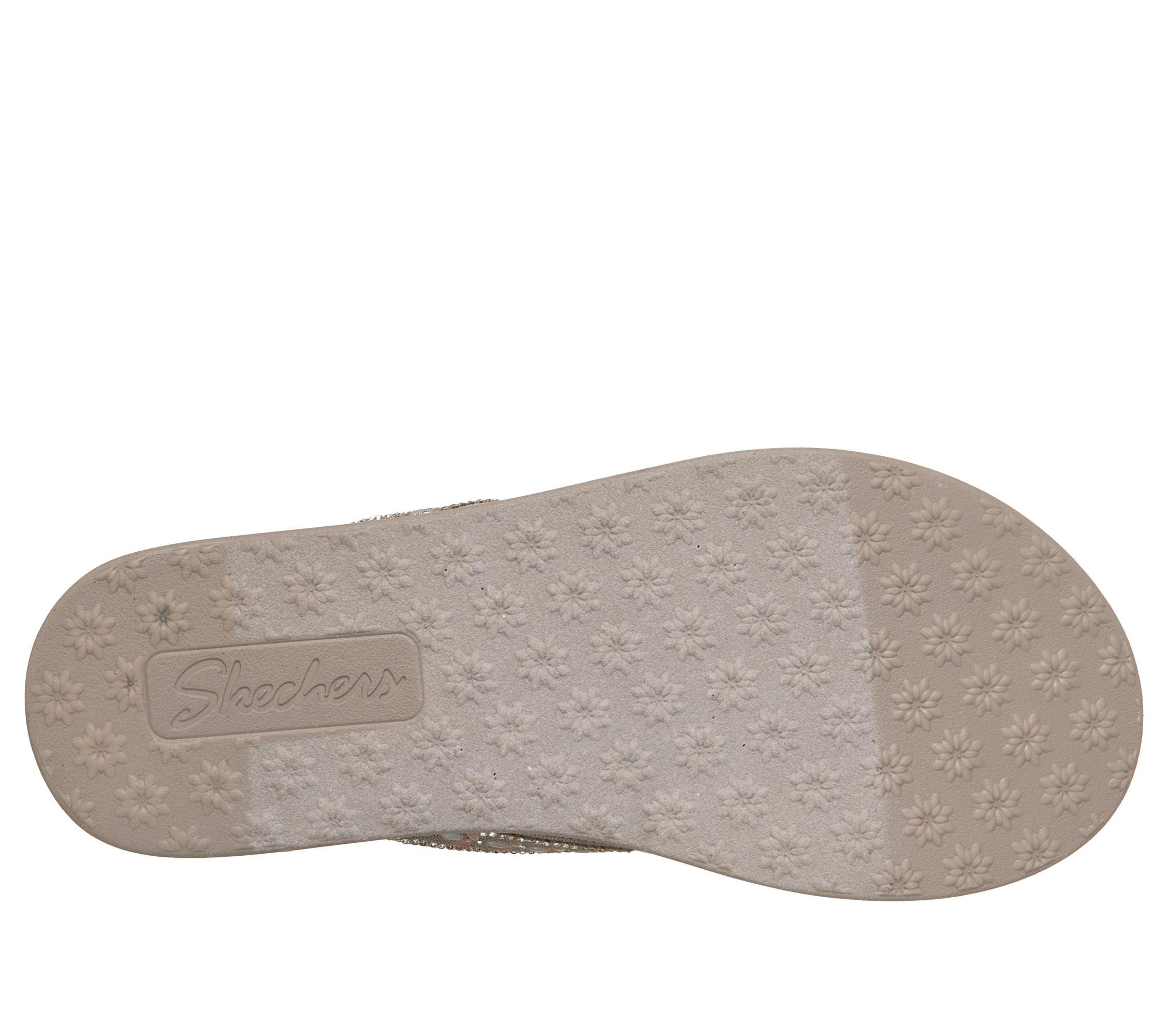 Skechers Damen Meditation Luxe-Floral Embellished Flache Sandale | Luxe Foam Cushioned Footbed, Arch Comfort Support, Vegan Materials, Rhinestone Floral Embellishments, Jewel Flip Flop Sandal