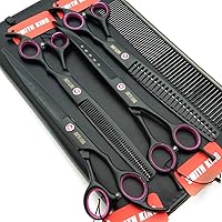 Smithking 8 Inch Professional Dog Grooming Scissors Set: Straight, Thinning, Curved & Chunkers with Comb & Case