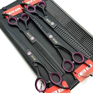 Smithking 8 Inch Professional Dog Grooming Scissors Set: Straight, Thinning, Curved & Chunkers with Comb & Case