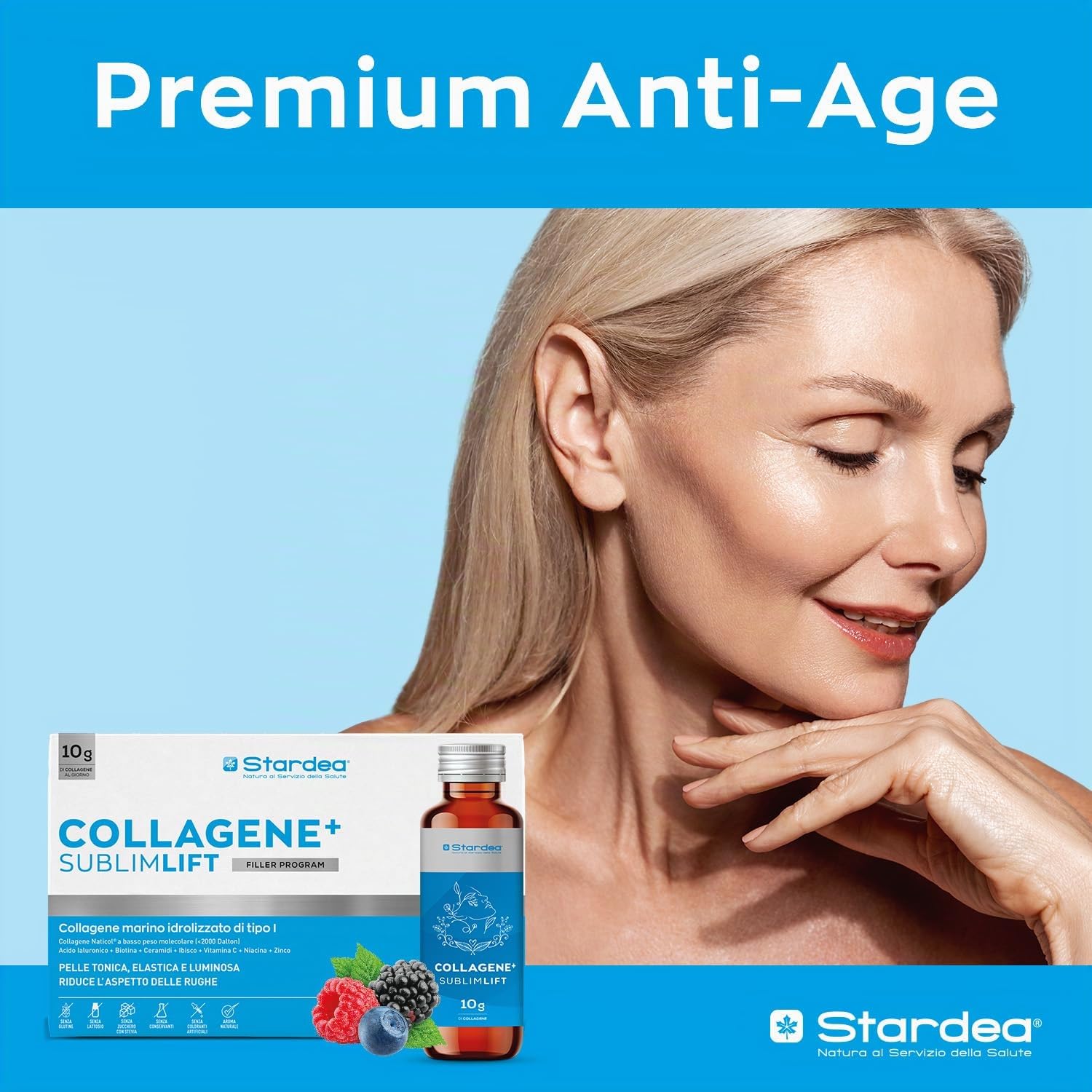 COLLAGENE MARINO E ACIDO IALURONICO | 10g COLLAGENE MARINO IDROLIZZATO CON ACIDO IALURONICO + VITAMINA C + BIOTINA + ZINCO | Collagene da Bere 10 FLACONI | STARDEA COLLAGENE+ SUBLIMLIFT SHOT