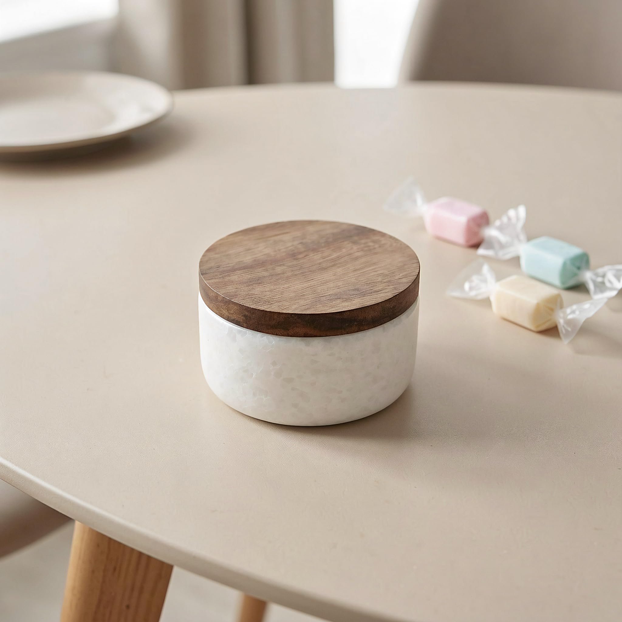 TOYANDONA Pojemnik na przyprawy Marble Salt Cellar, łyżka 6,25 uncji i
