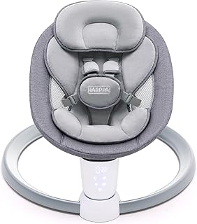 HARPPA Baby Swing Chair, Electric Baby Bouncer with Remote Control, Music, 5 Sway Angles, 3 Timer Modes, 10 Preset Melodies, 5-Point Safety Harness, Portable for Indoor and Outdoor Use