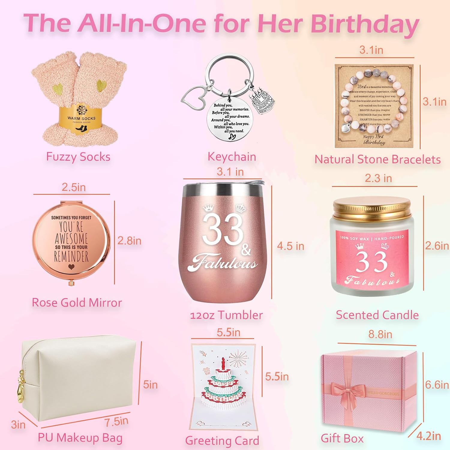 33rd Birthday Gifts for Women Her, Happy 33rd 33 Year Old Birthday Basket Gifts Box for Women Best Friends Female Daughter Sister Her Girlfriend Coworker Bestie Birthday Unique - Image 2