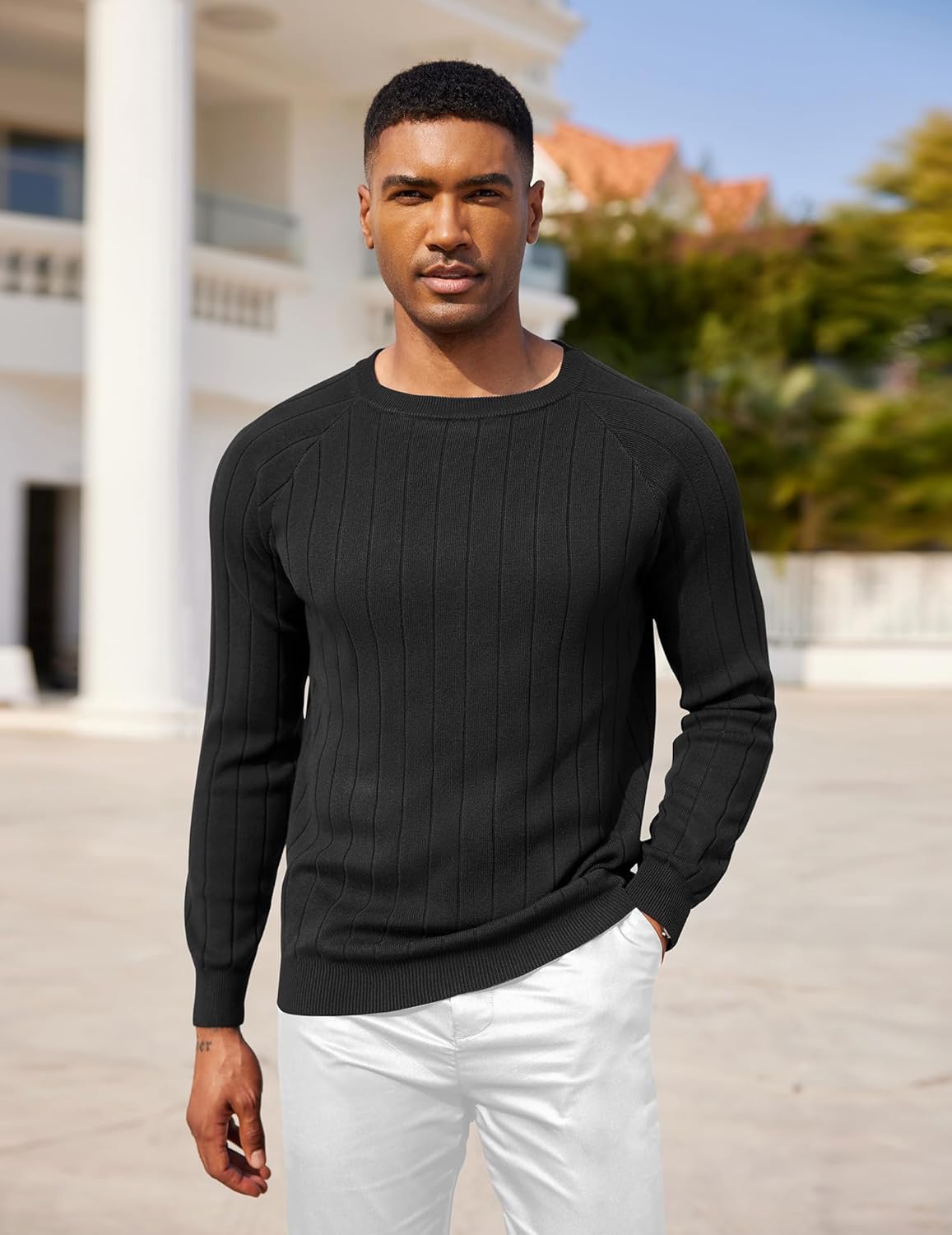 COOFANDY Mens Crewneck Pullover Sweaters Business Casual Long Sleeve Slim Fit Sweater Chunky Cable Knit Sweater - Image 2